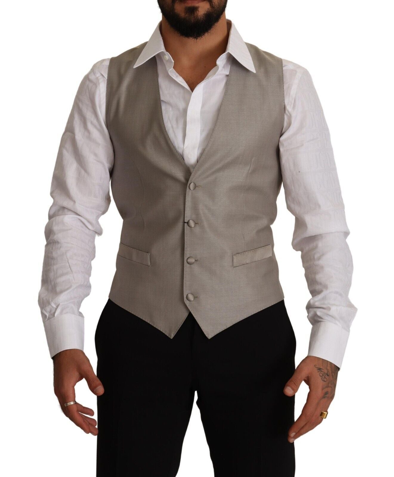 Dolce & Gabbana Beige Wool Single Breasted Waistcoat Men's Vest