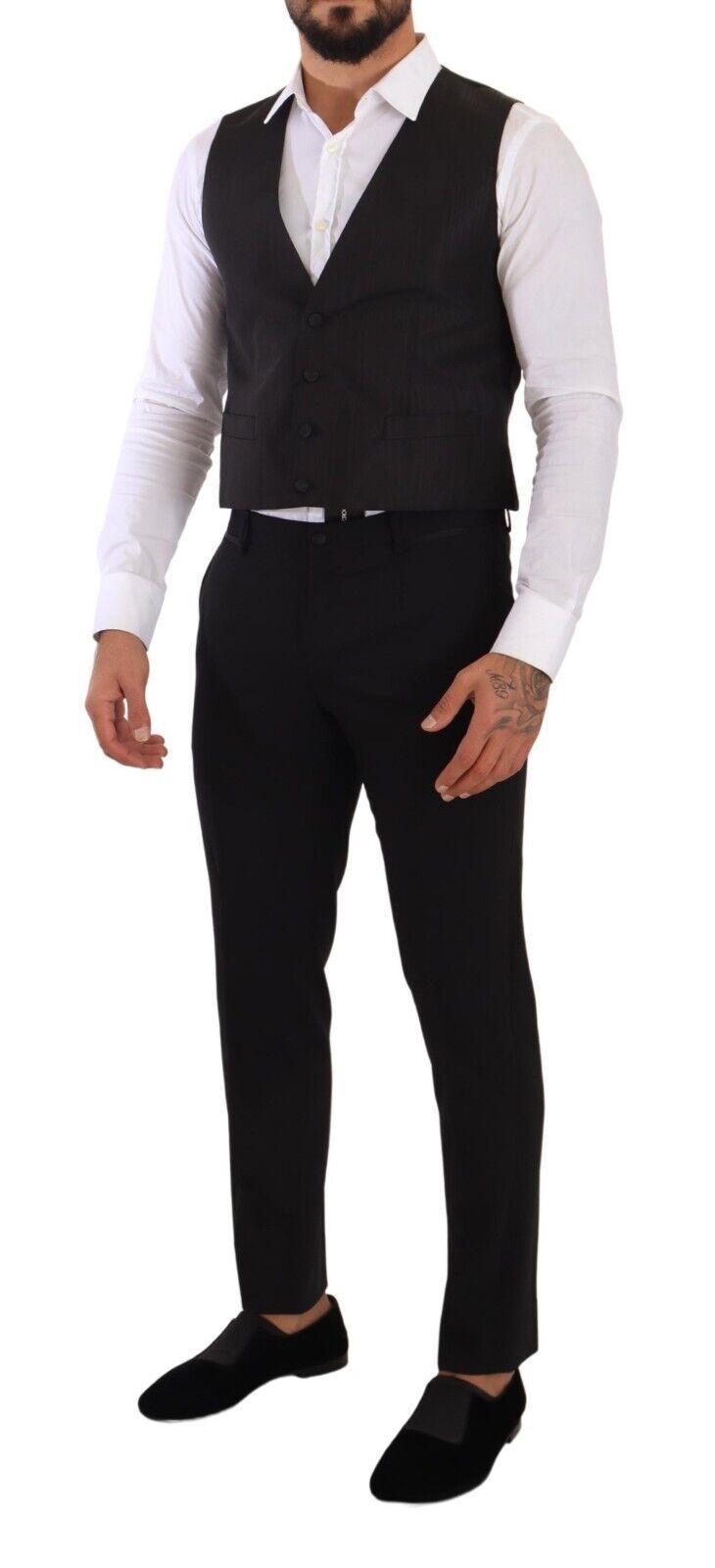 Dolce & Gabbana Gray Silk Slim Fit Waistcoat Formal Men's Vest