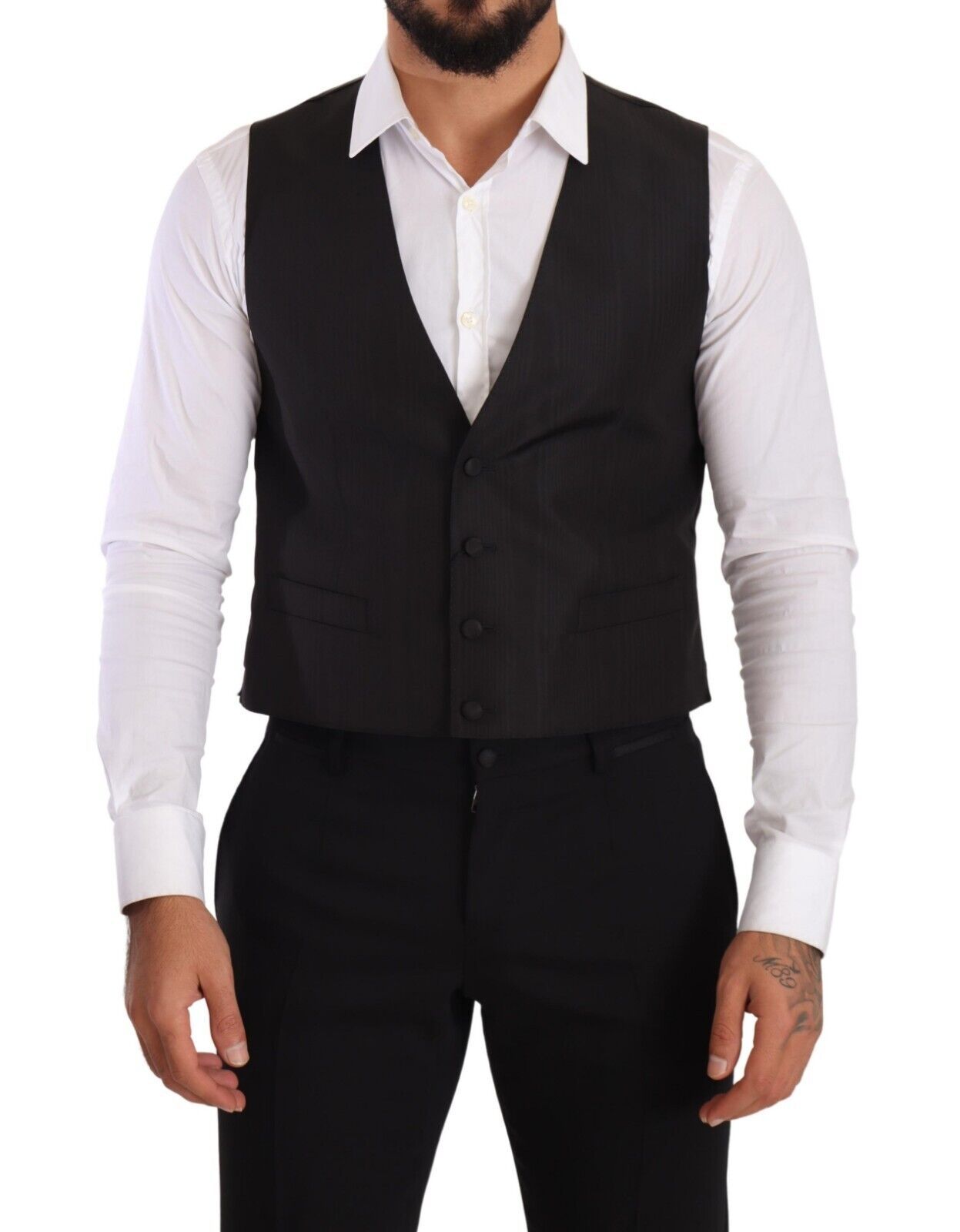 Dolce & Gabbana Gray Silk Slim Fit Waistcoat Formal Men's Vest