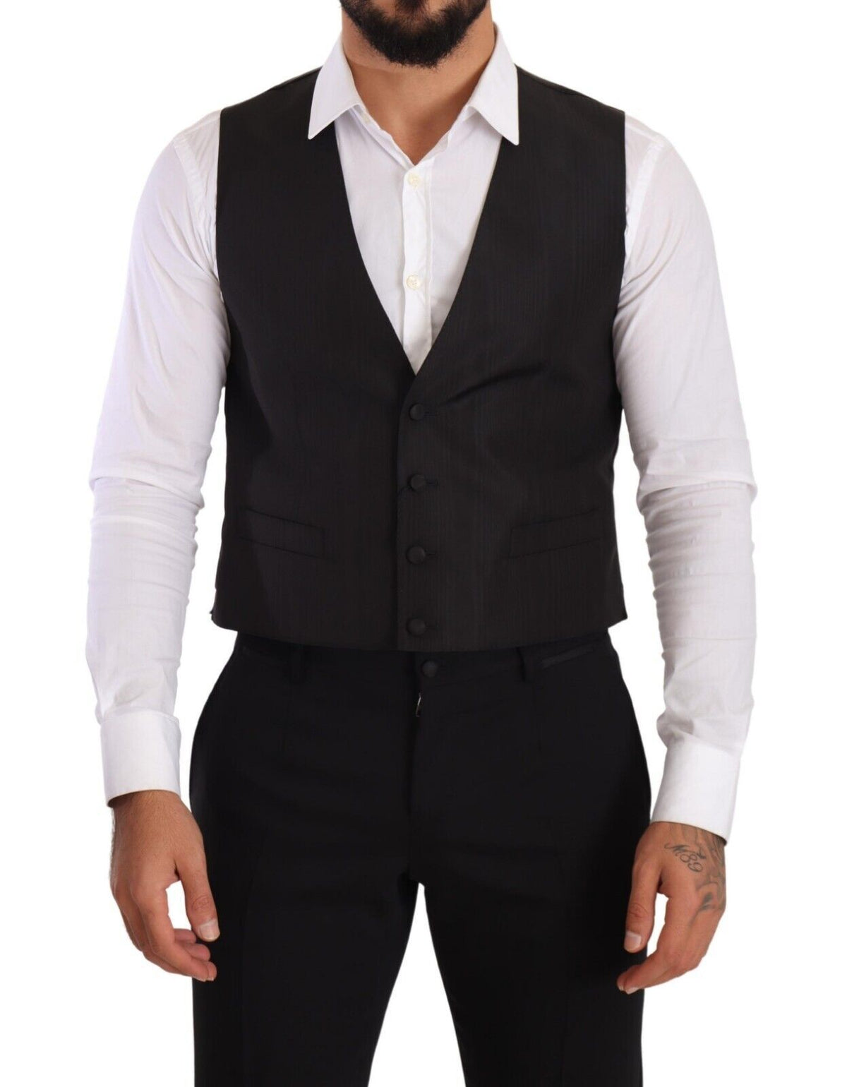 Dolce & Gabbana Gray Silk Slim Fit Waistcoat Formal Men's Vest