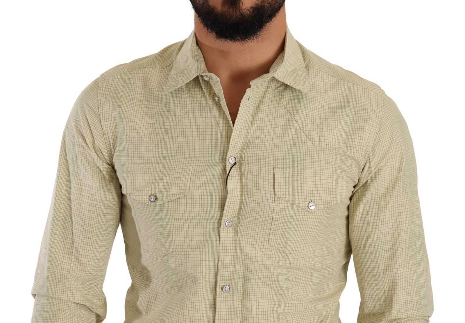 Dolce & Gabbana Yellow SICILIA Cotton Casual Slim Fit Men's Shirt