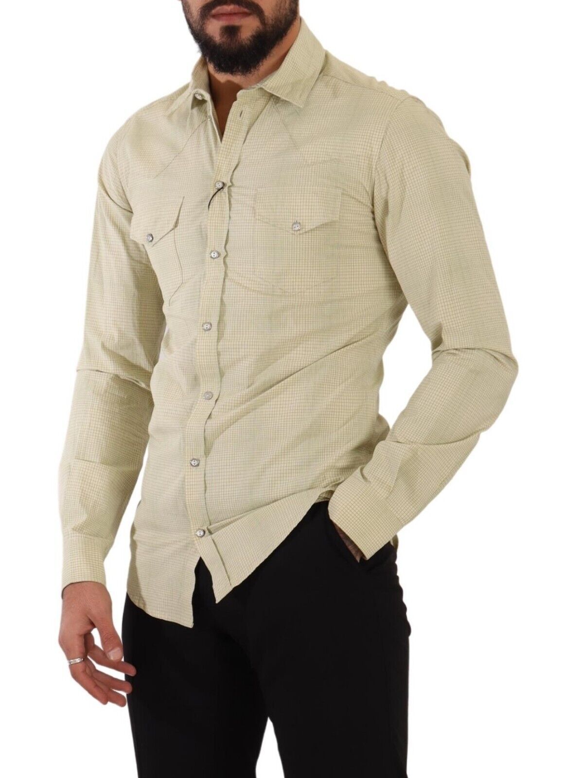 Dolce & Gabbana Yellow SICILIA Cotton Casual Slim Fit Men's Shirt