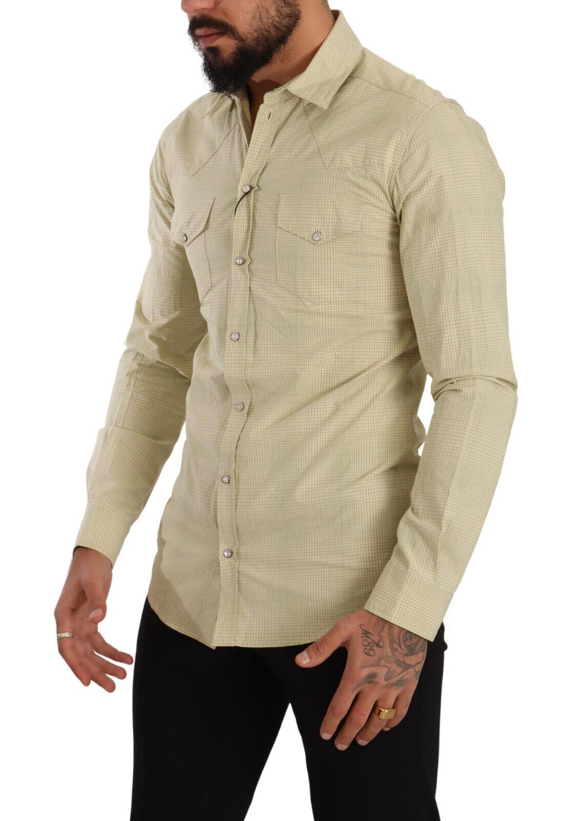 Dolce & Gabbana Yellow SICILIA Cotton Casual Slim Fit Men's Shirt