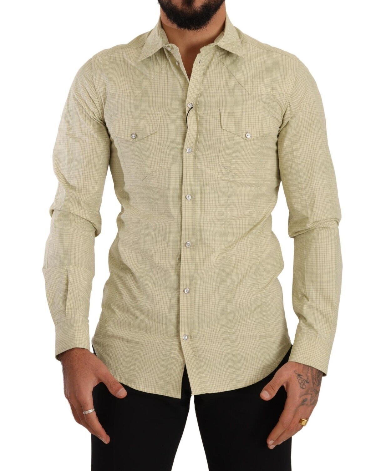 Dolce & Gabbana Yellow SICILIA Cotton Casual Slim Fit Men's Shirt
