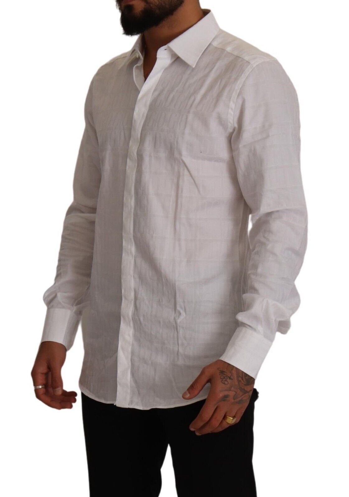 Dolce & Gabbana White GOLD Cotton Slim Fit Dress Formal Men's Shirt