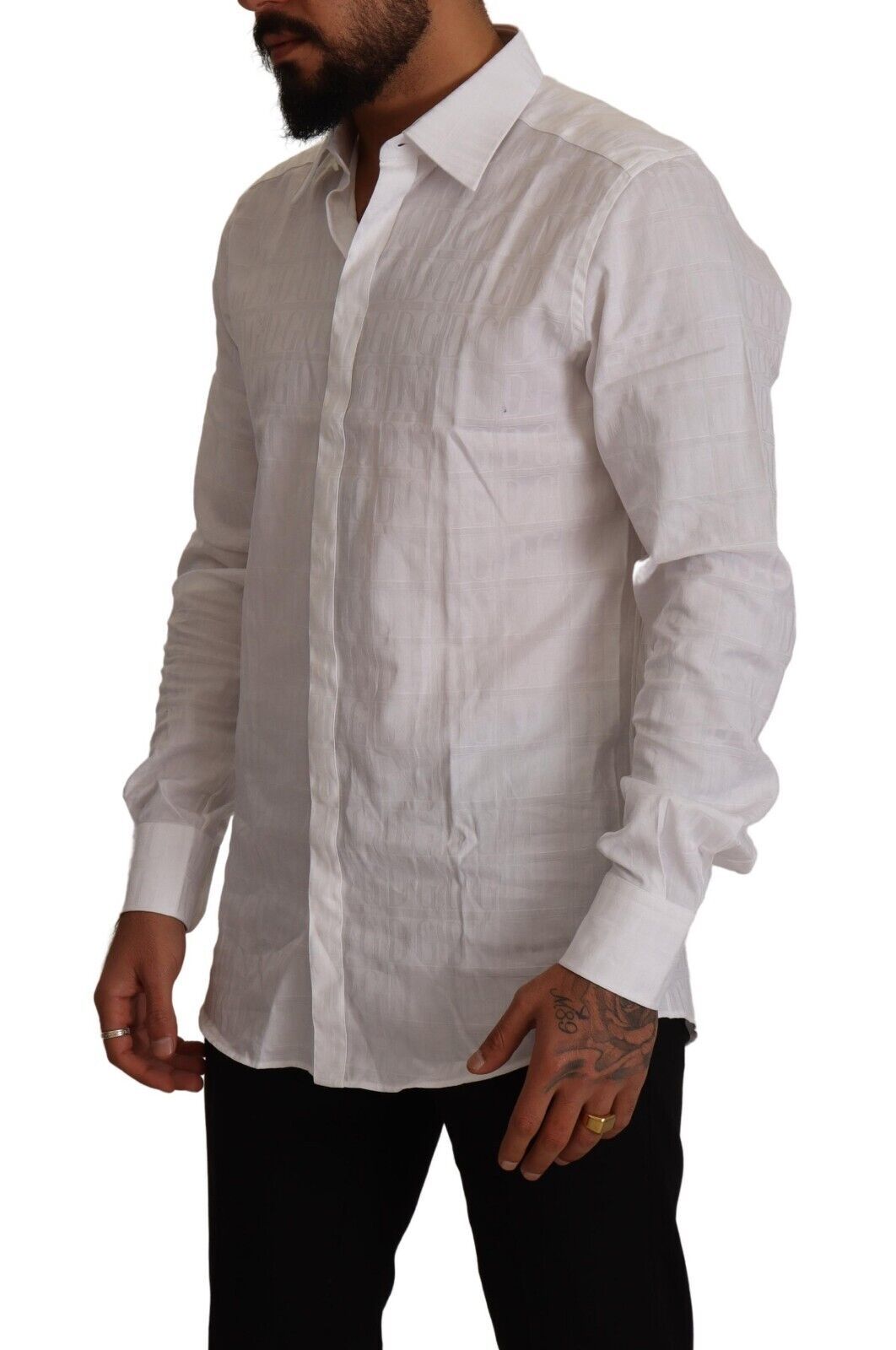 Dolce & Gabbana White GOLD Cotton Slim Fit Dress Formal Men's Shirt