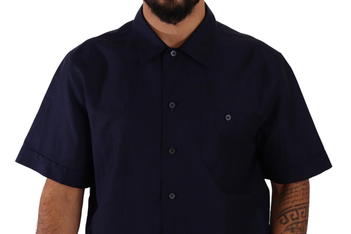 Dolce & Gabbana Navy Blue Button Down Short Sleeves Men's Shirt