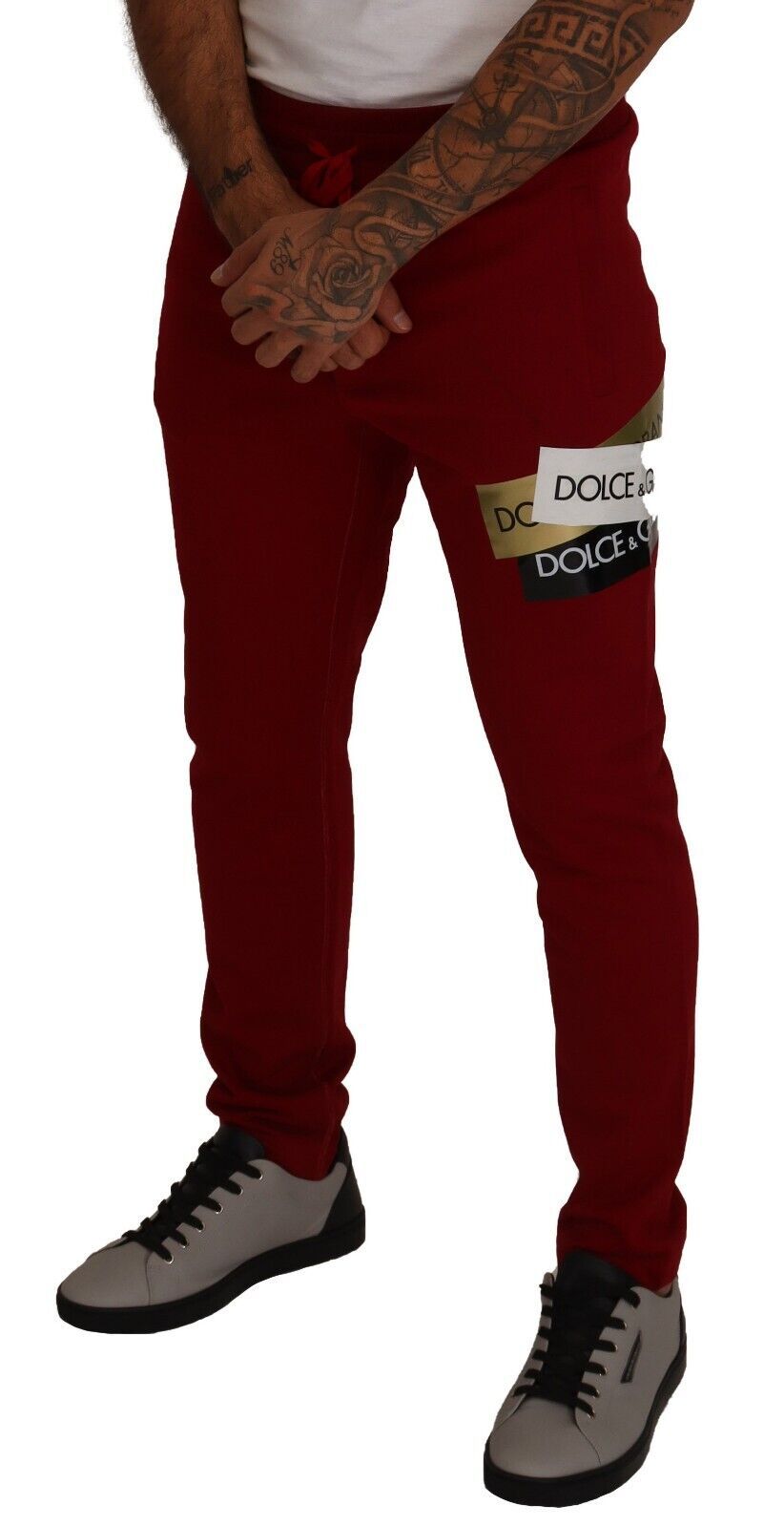 Dolce & Gabbana Red Cotton Logo Patch SweatMen's Jogging Men's Pants