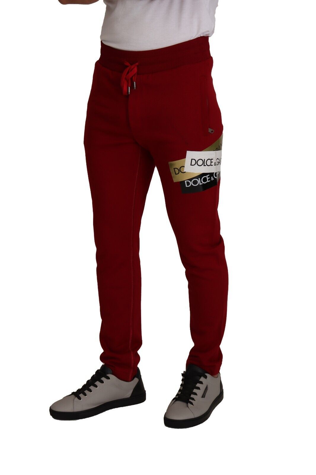 Dolce & Gabbana Red Cotton Logo Patch SweatMen's Jogging Men's Pants