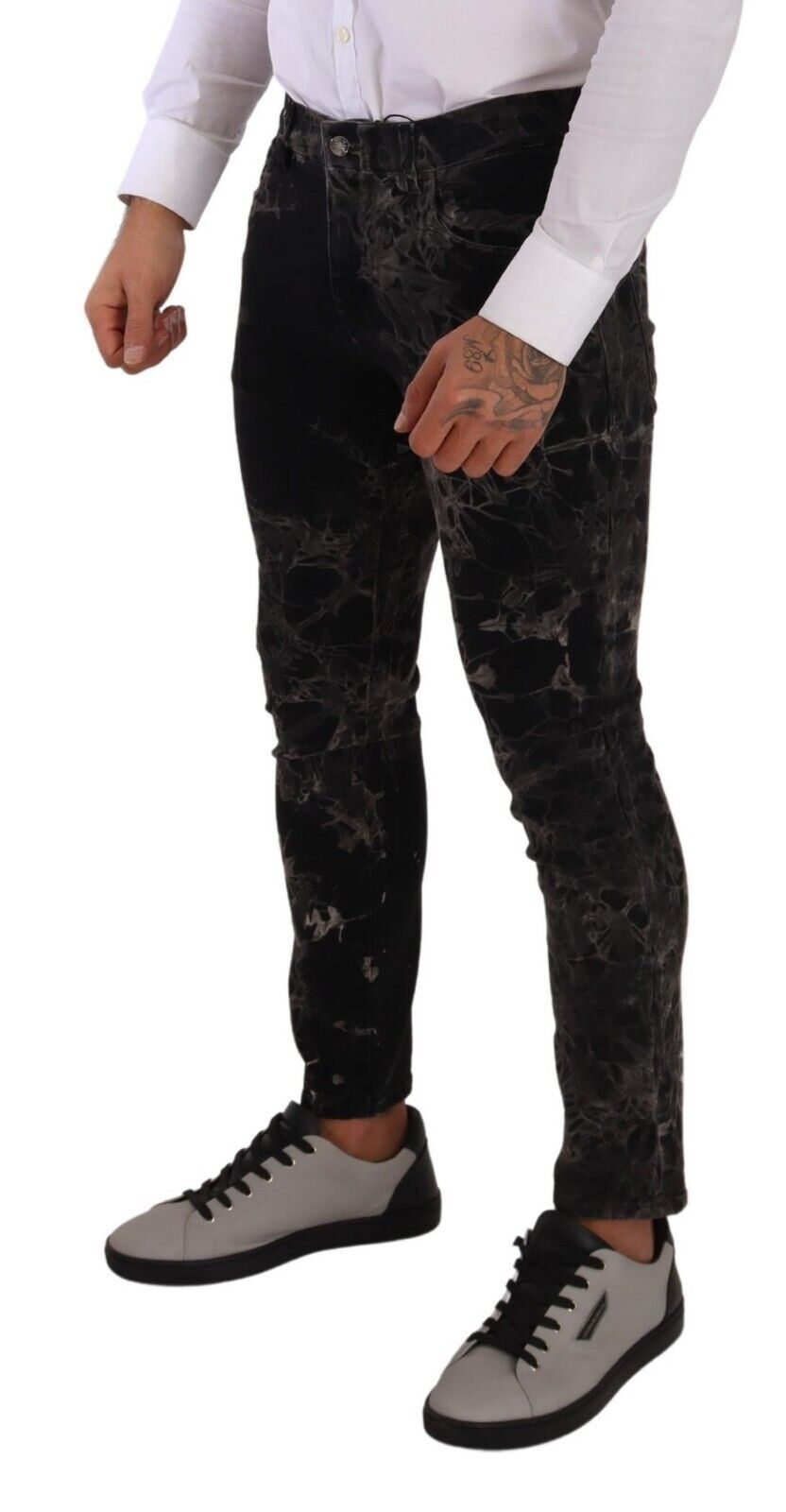 Dolce & Gabbana Black Patterned Skinny Slim Fit Men's Jeans