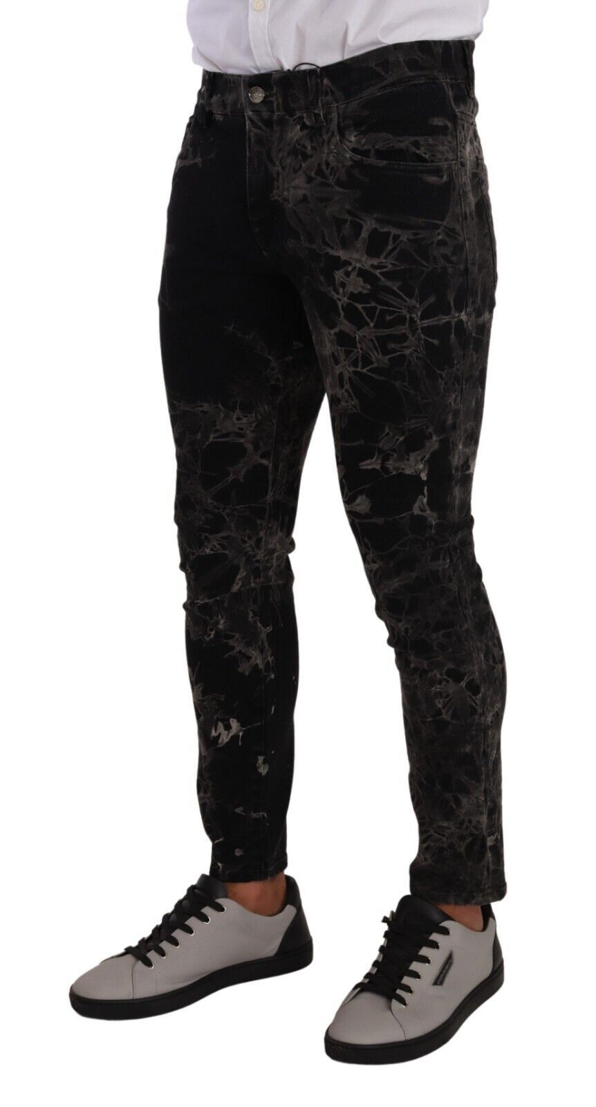 Dolce & Gabbana Black Patterned Skinny Slim Fit Men's Jeans