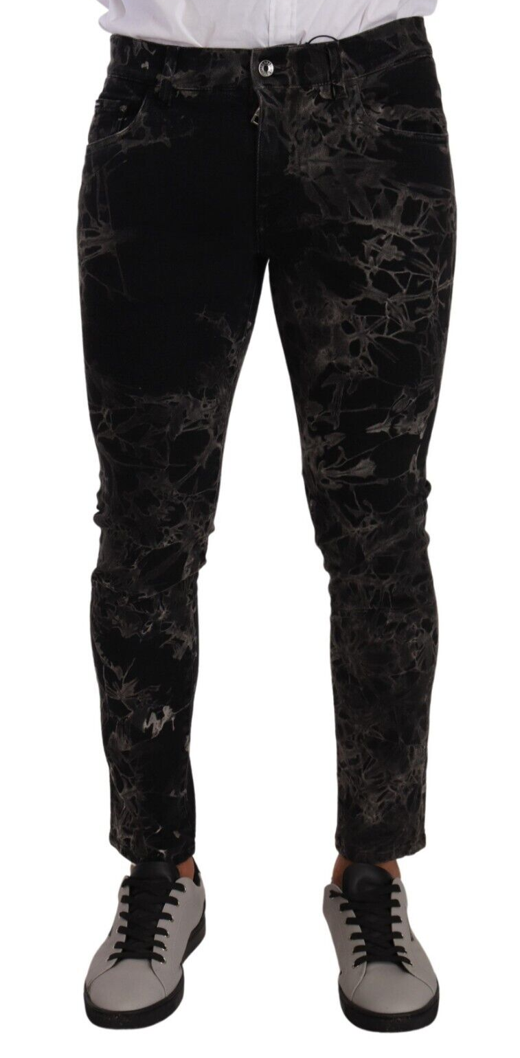 Dolce & Gabbana Black Patterned Skinny Slim Fit Men's Jeans