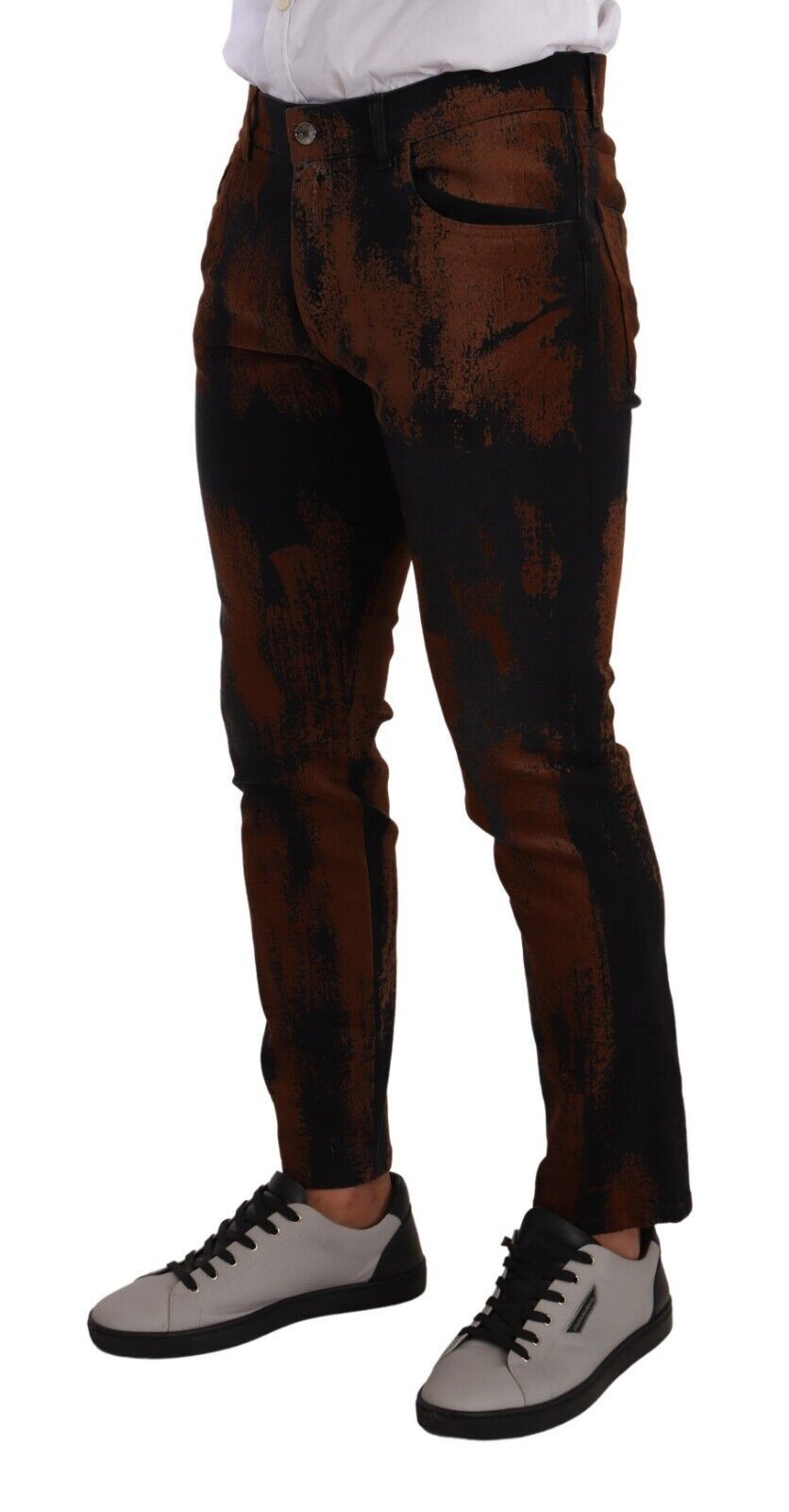 Dolce & Gabbana Black Brown Tie Dye Cotton Skinny Denim Men's Jeans