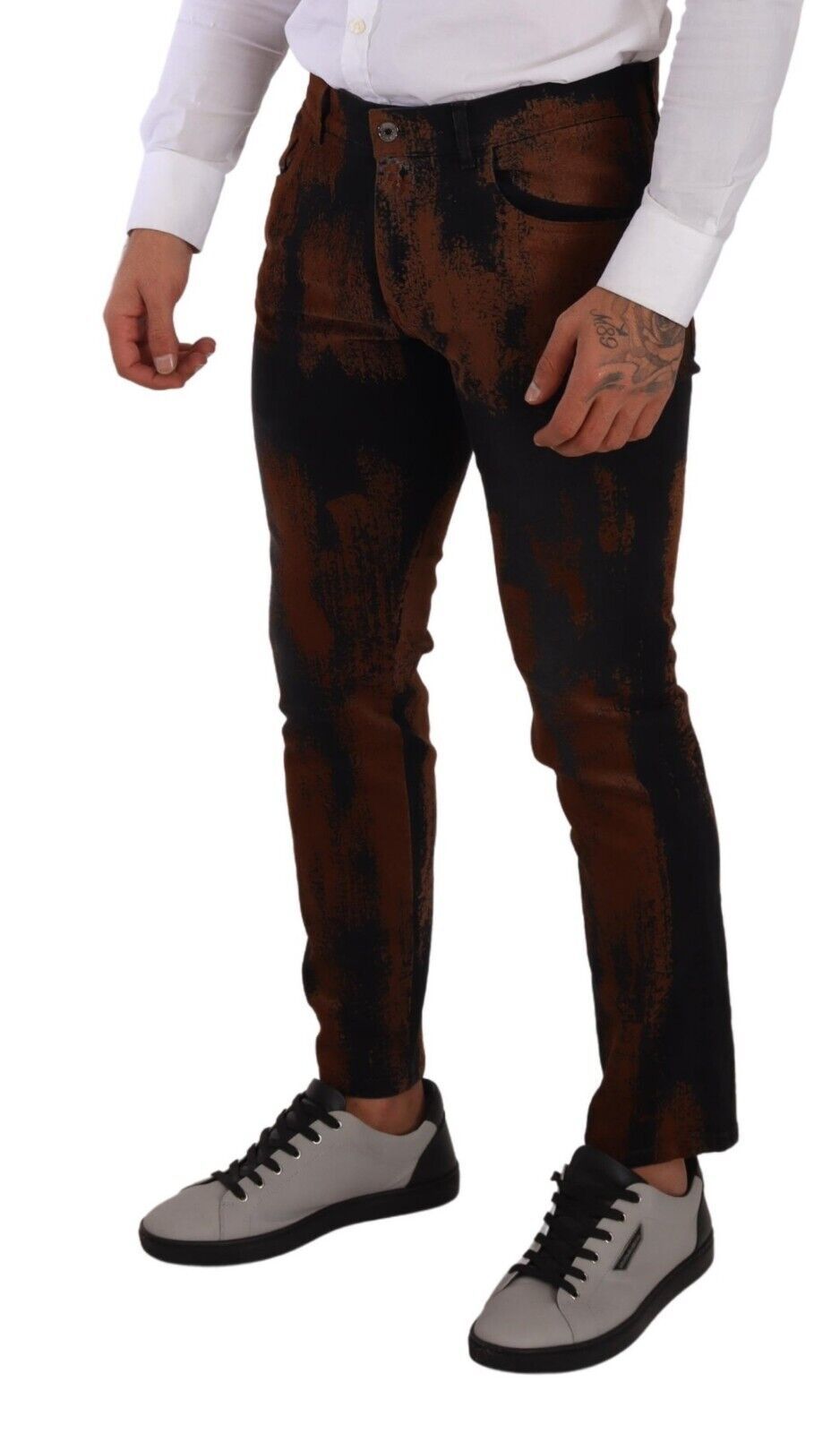 Dolce & Gabbana Black Brown Tie Dye Cotton Skinny Denim Men's Jeans
