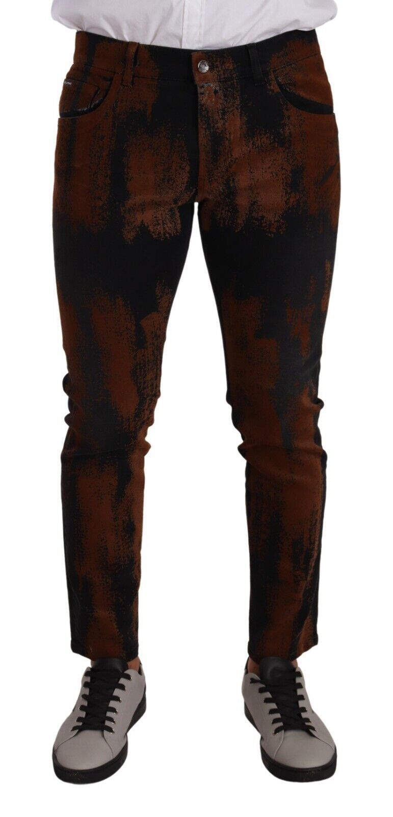 Dolce & Gabbana Black Brown Tie Dye Cotton Skinny Denim Men's Jeans