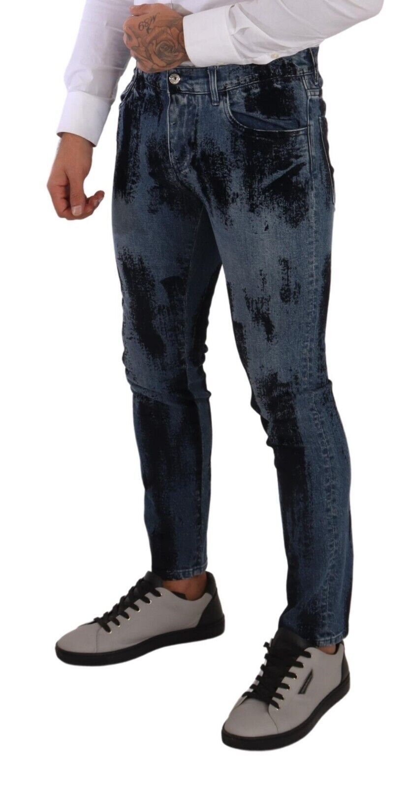 Dolce & Gabbana Blue Black Cotton Skinny Denim Men's Jeans