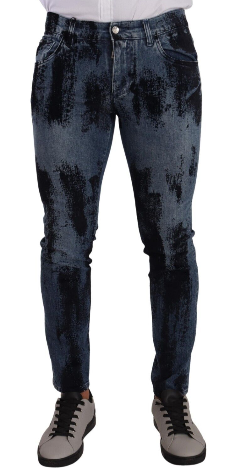 Dolce & Gabbana Blue Black Cotton Skinny Denim Men's Jeans
