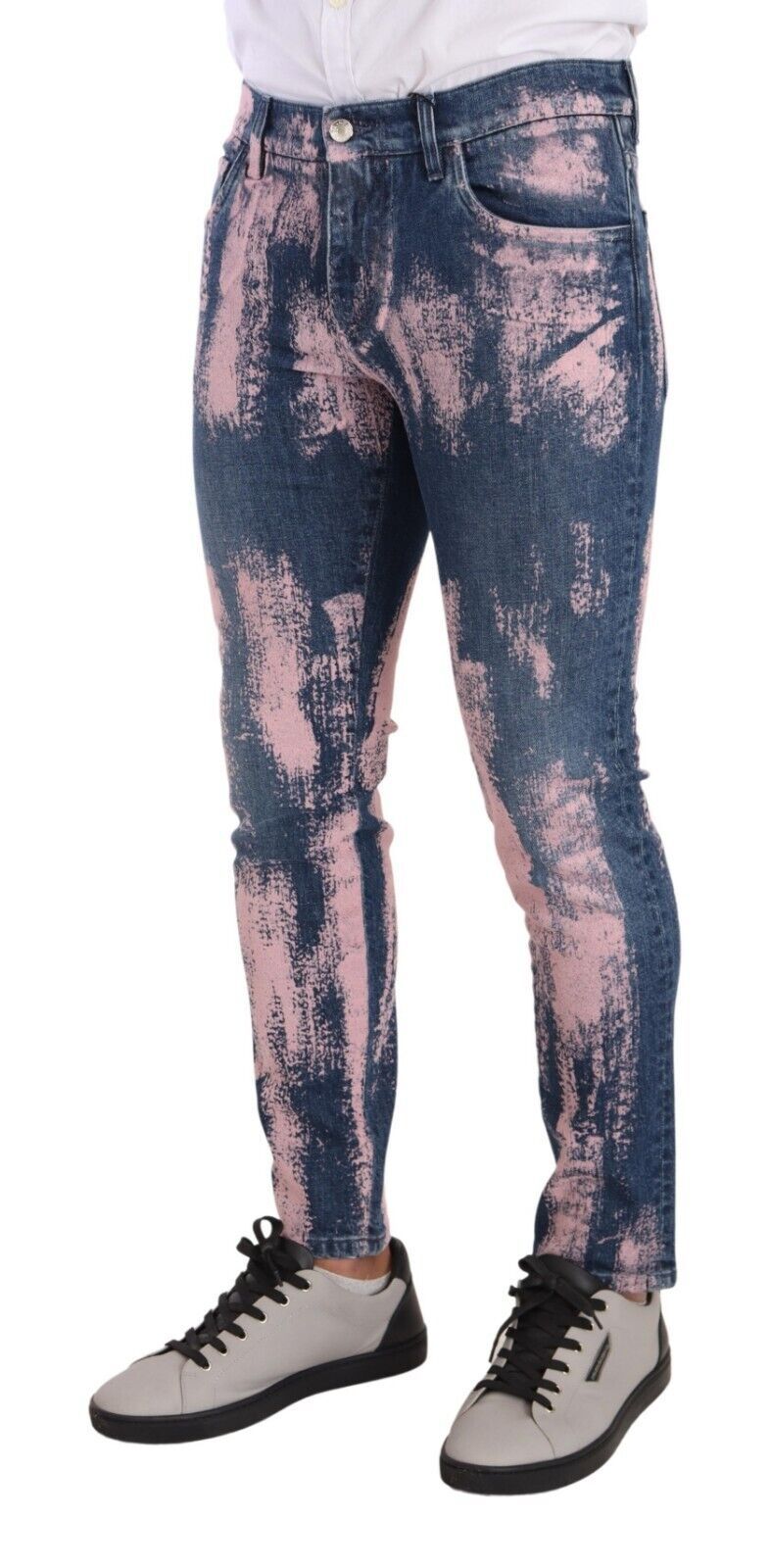 Dolce & Gabbana Blue Pink Tie Dye Cotton Skinny Denim Men's Jeans