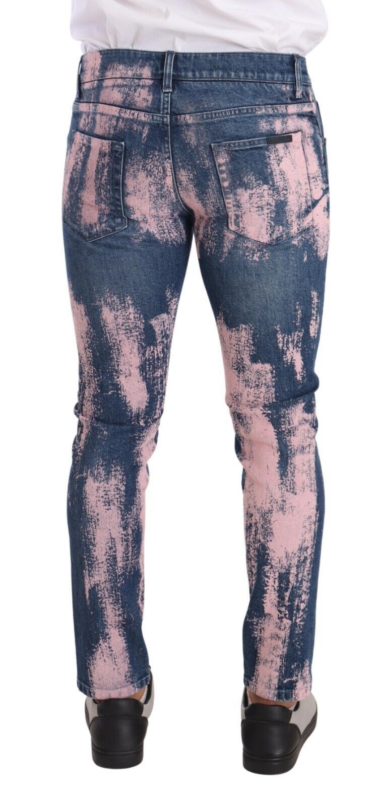 Dolce & Gabbana Blue Pink Tie Dye Cotton Skinny Denim Men's Jeans