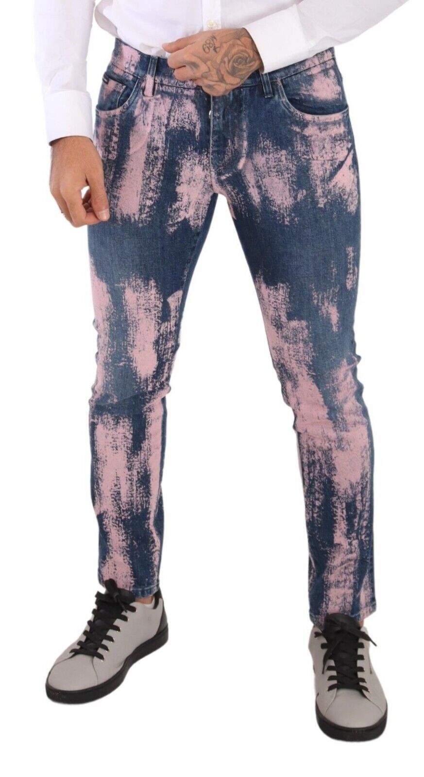 Dolce & Gabbana Blue Pink Tie Dye Cotton Skinny Denim Men's Jeans