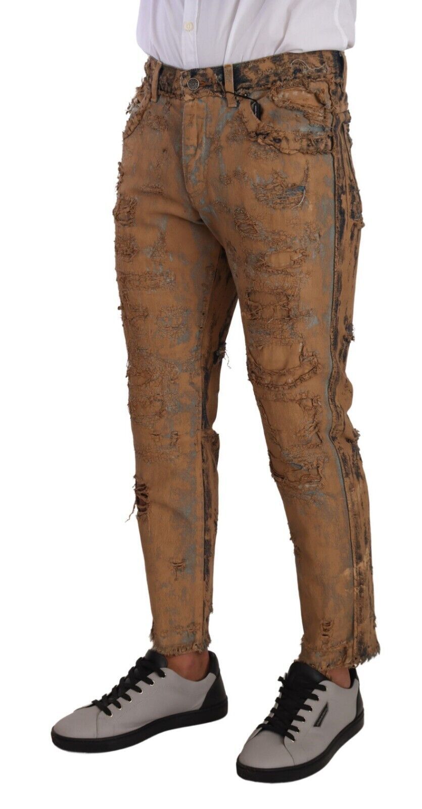 Dolce & Gabbana Brown Distressed Cotton Regular Denim Men's Jeans