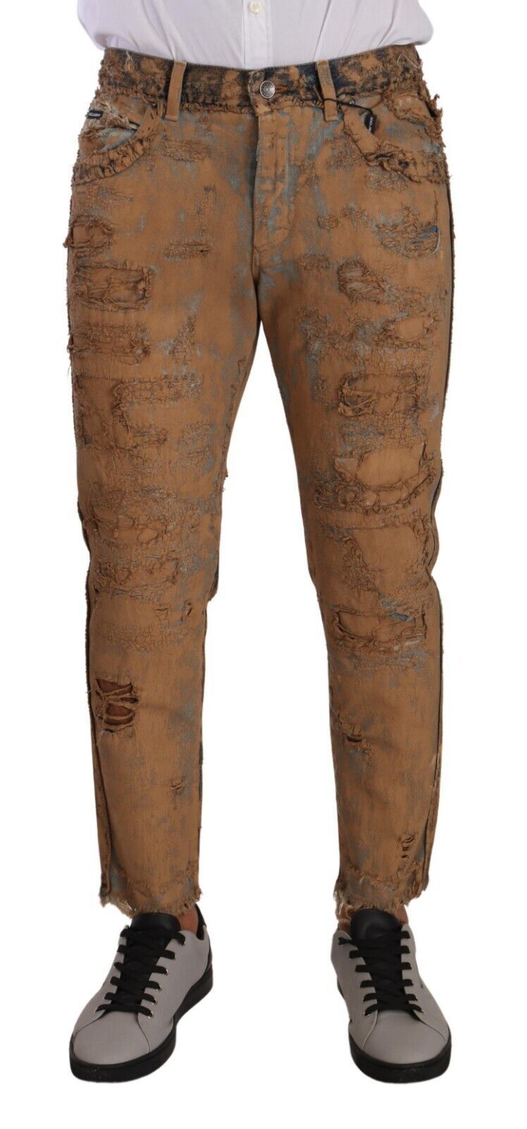 Dolce & Gabbana Brown Distressed Cotton Regular Denim Men's Jeans