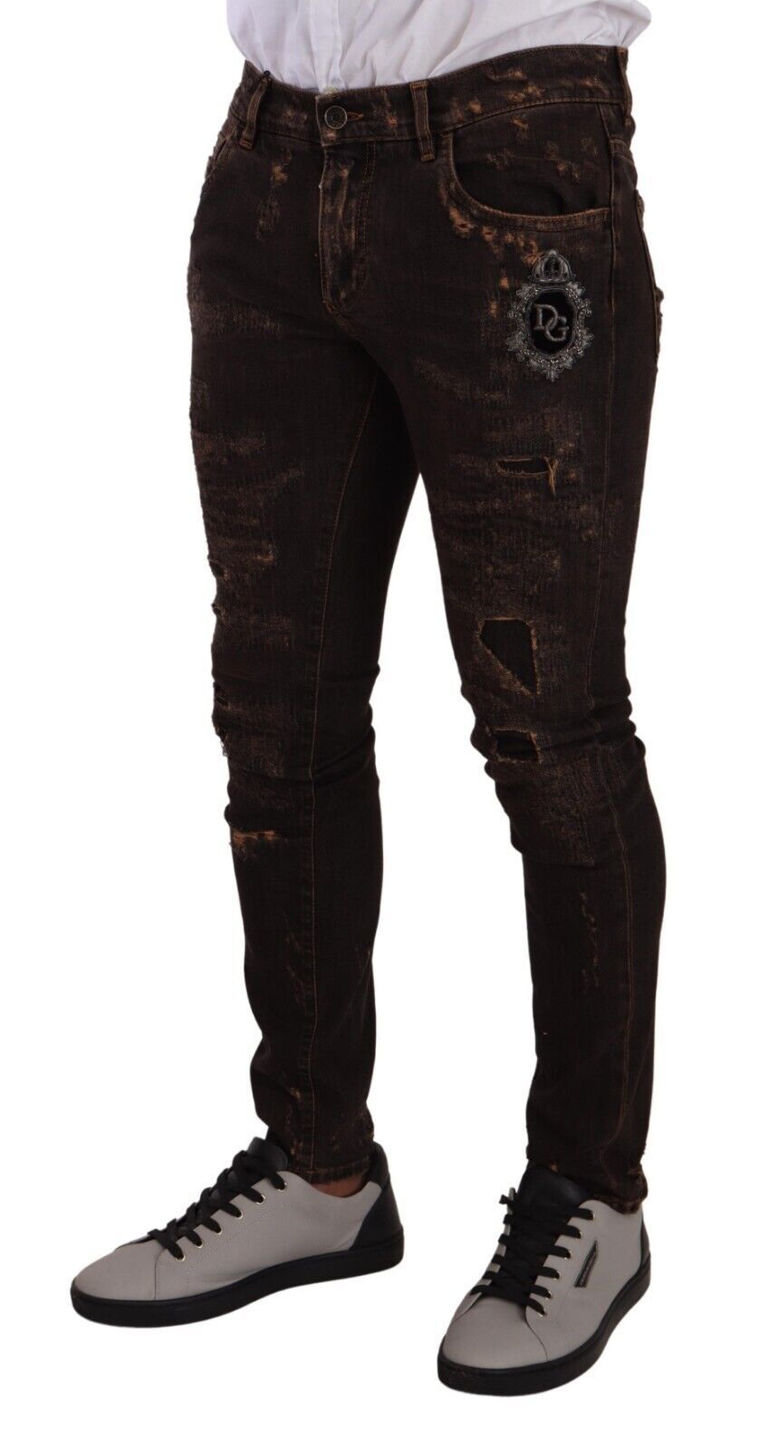 Dolce & Gabbana Brown Distressed Slim Fit Skinny Denim Men's Jeans
