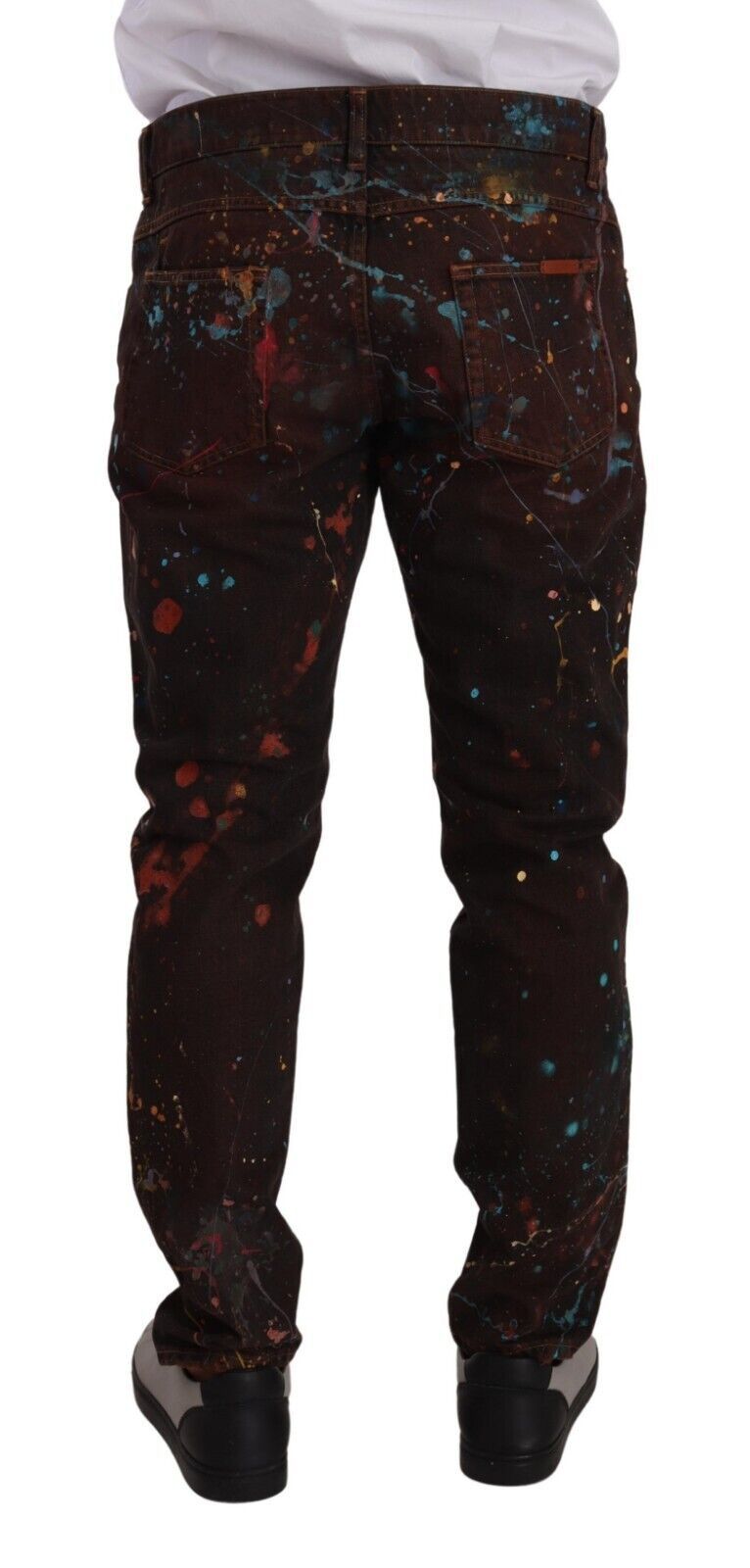 Dolce & Gabbana Brown Splash Color Cotton Regular Denim Men's Jeans