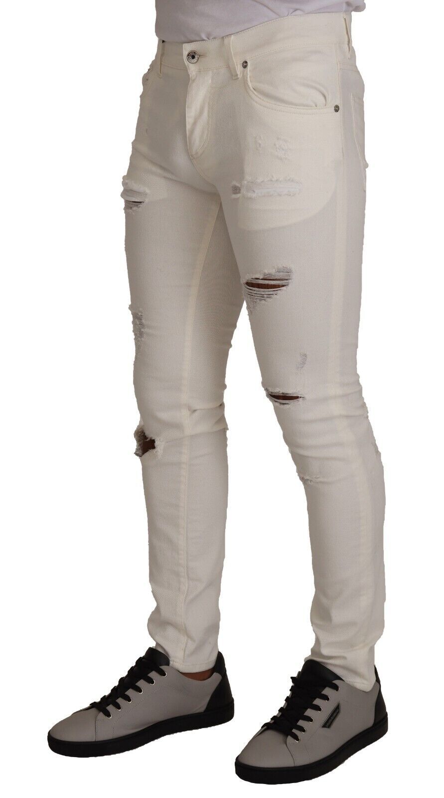 Dolce & Gabbana White Tattered Skinny Cotton Men Denim Men's Jeans