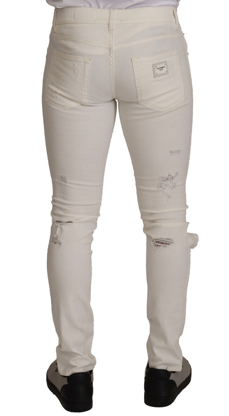 Dolce & Gabbana White Tattered Skinny Cotton Men Denim Men's Jeans