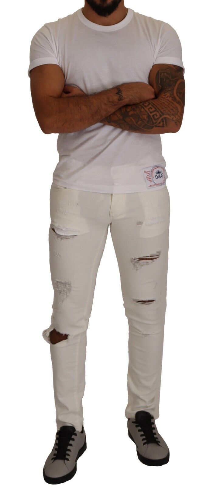 Dolce & Gabbana White Tattered Skinny Cotton Men Denim Men's Jeans