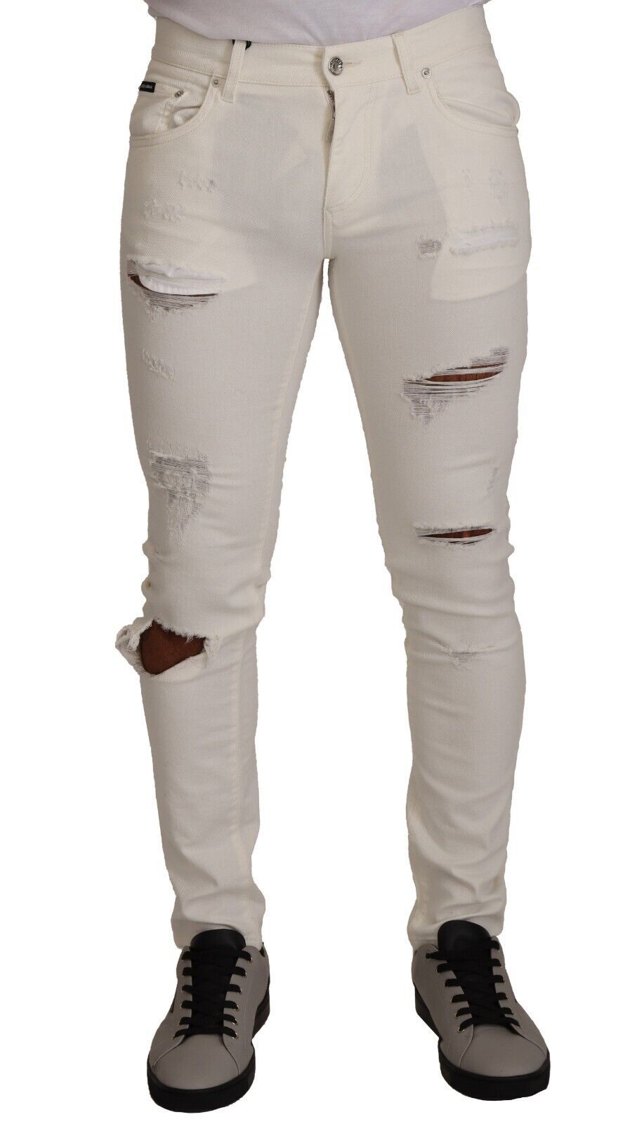 Dolce & Gabbana White Tattered Skinny Cotton Men Denim Men's Jeans