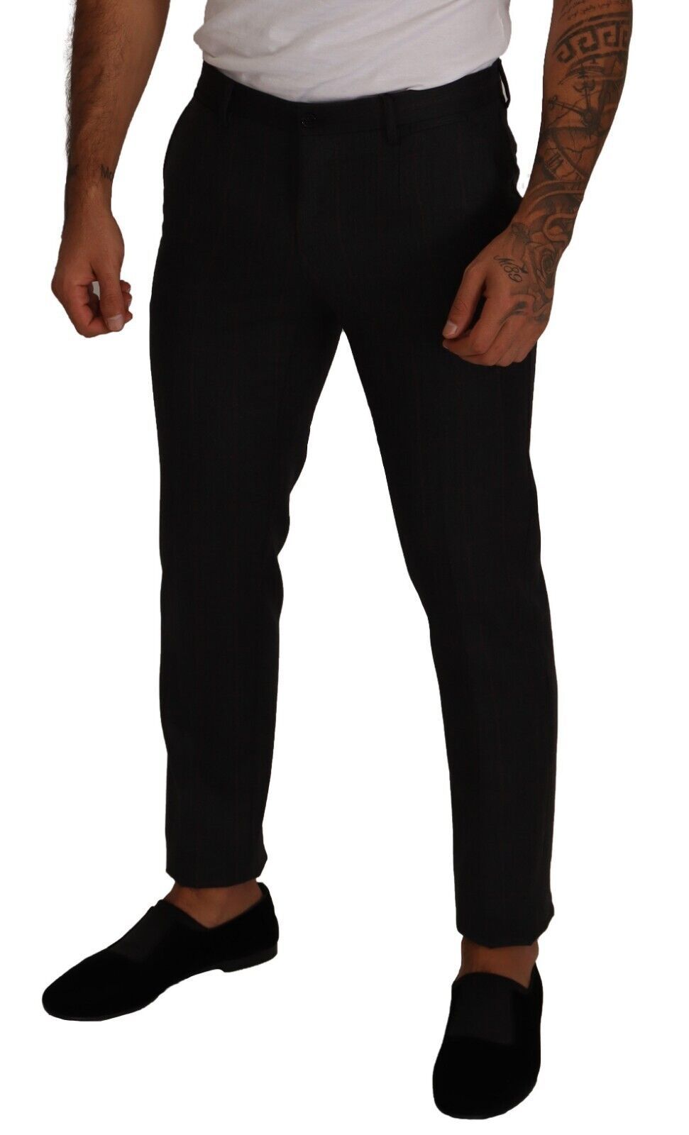 Dolce & Gabbana Gray Check Wool Formal Trouser Dress Men's Pants
