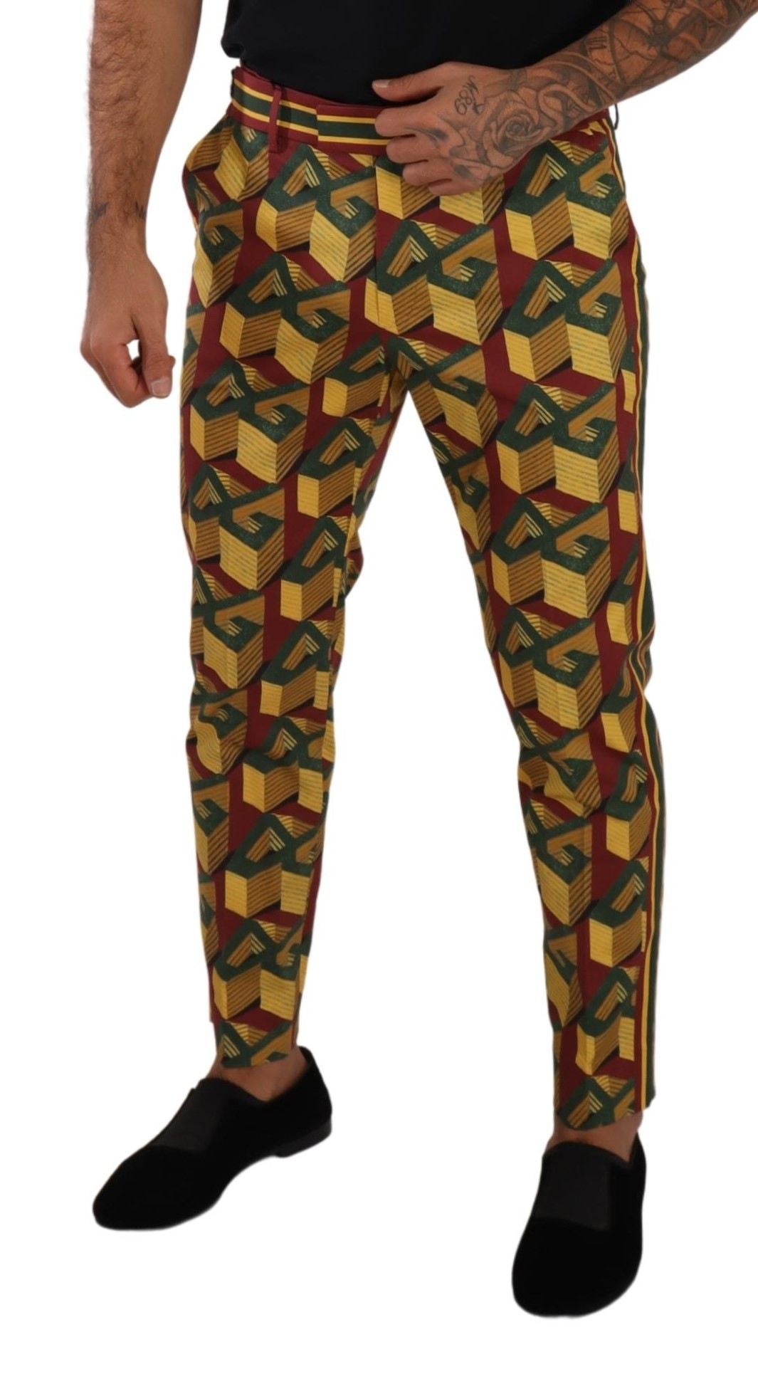 Dolce & Gabbana Multicolor Logo Mania Cotton Tapered Trouser Men's Pants