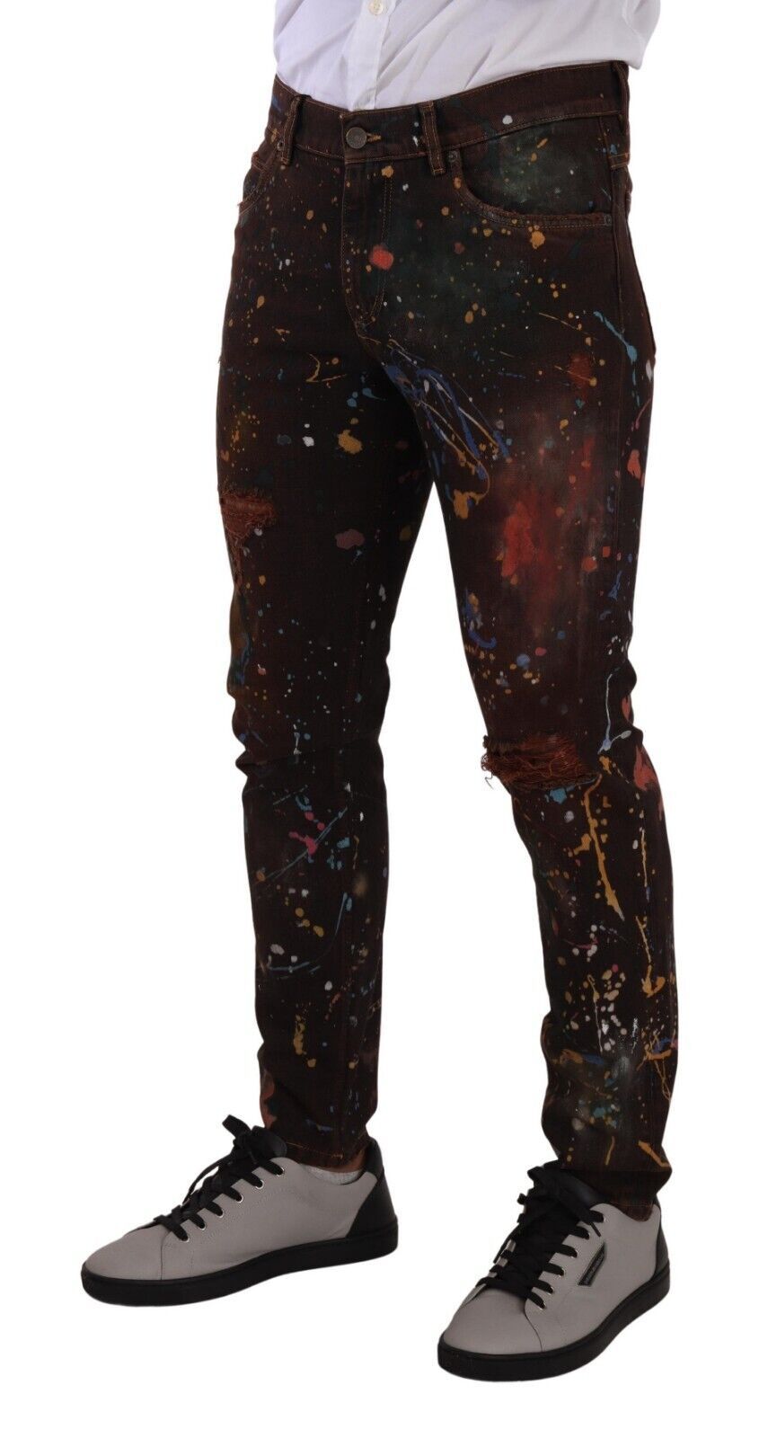 Dolce & Gabbana Multicolor Painted Skinny Denim Men's Jeans