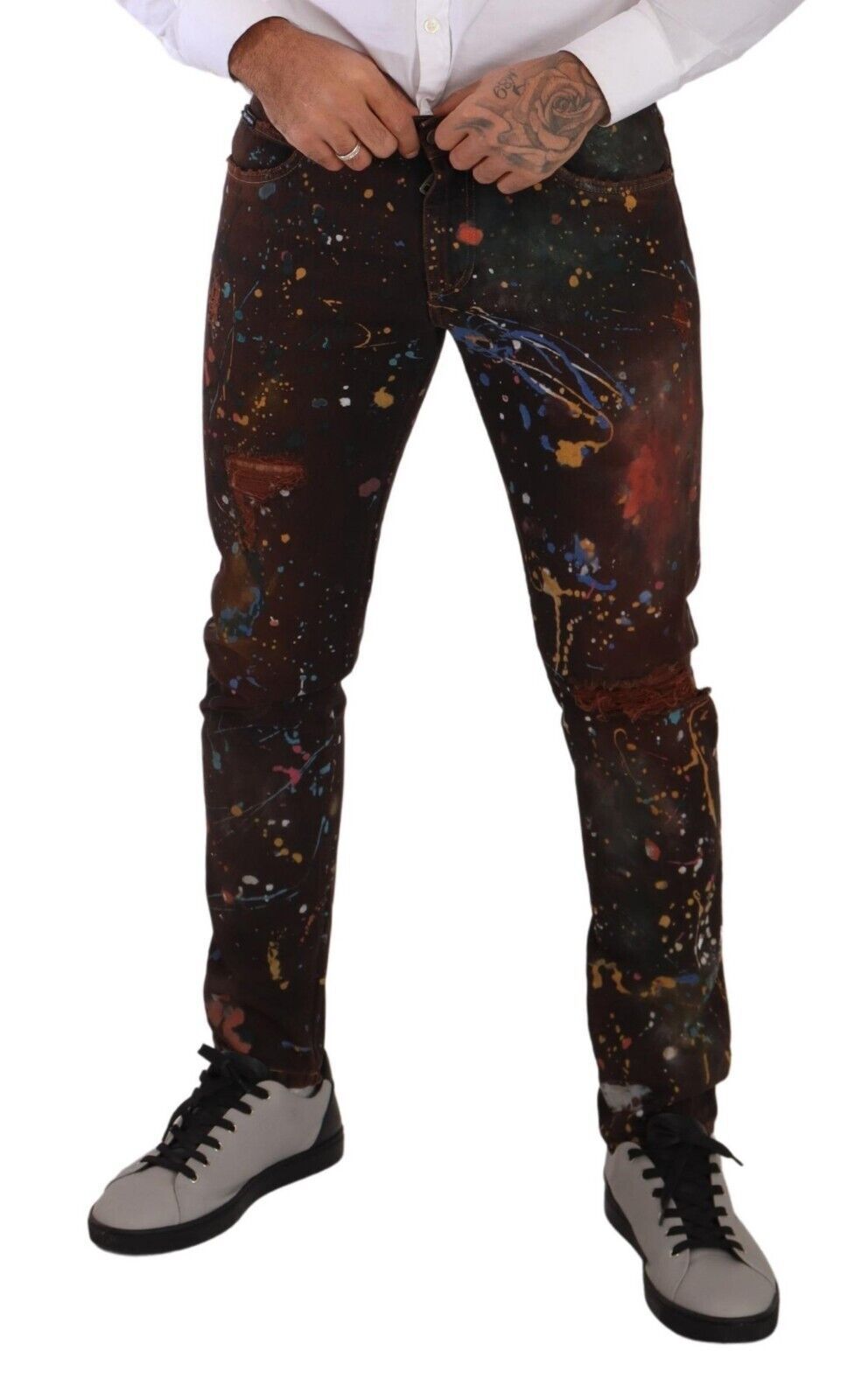 Dolce & Gabbana Multicolor Painted Skinny Denim Men's Jeans