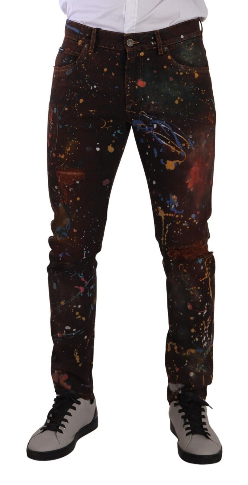 Dolce & Gabbana Multicolor Painted Skinny Denim Men's Jeans