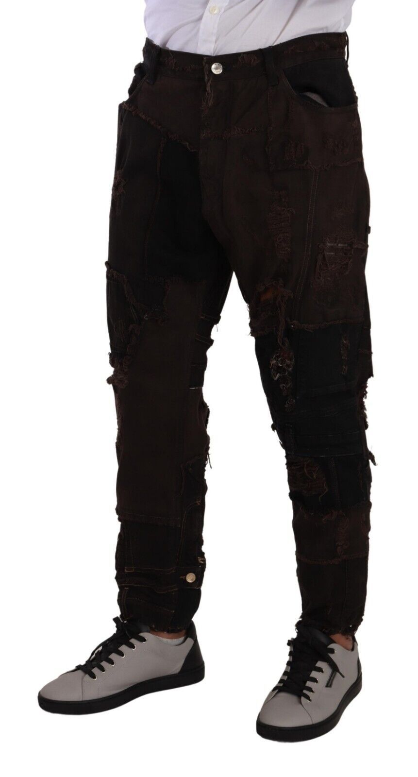 Dolce & Gabbana Brown Cotton Distressed Regular Denim Men's Jeans
