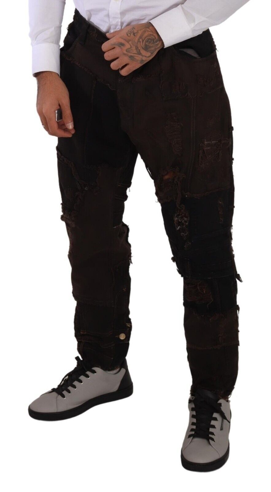 Dolce & Gabbana Brown Cotton Distressed Regular Denim Men's Jeans