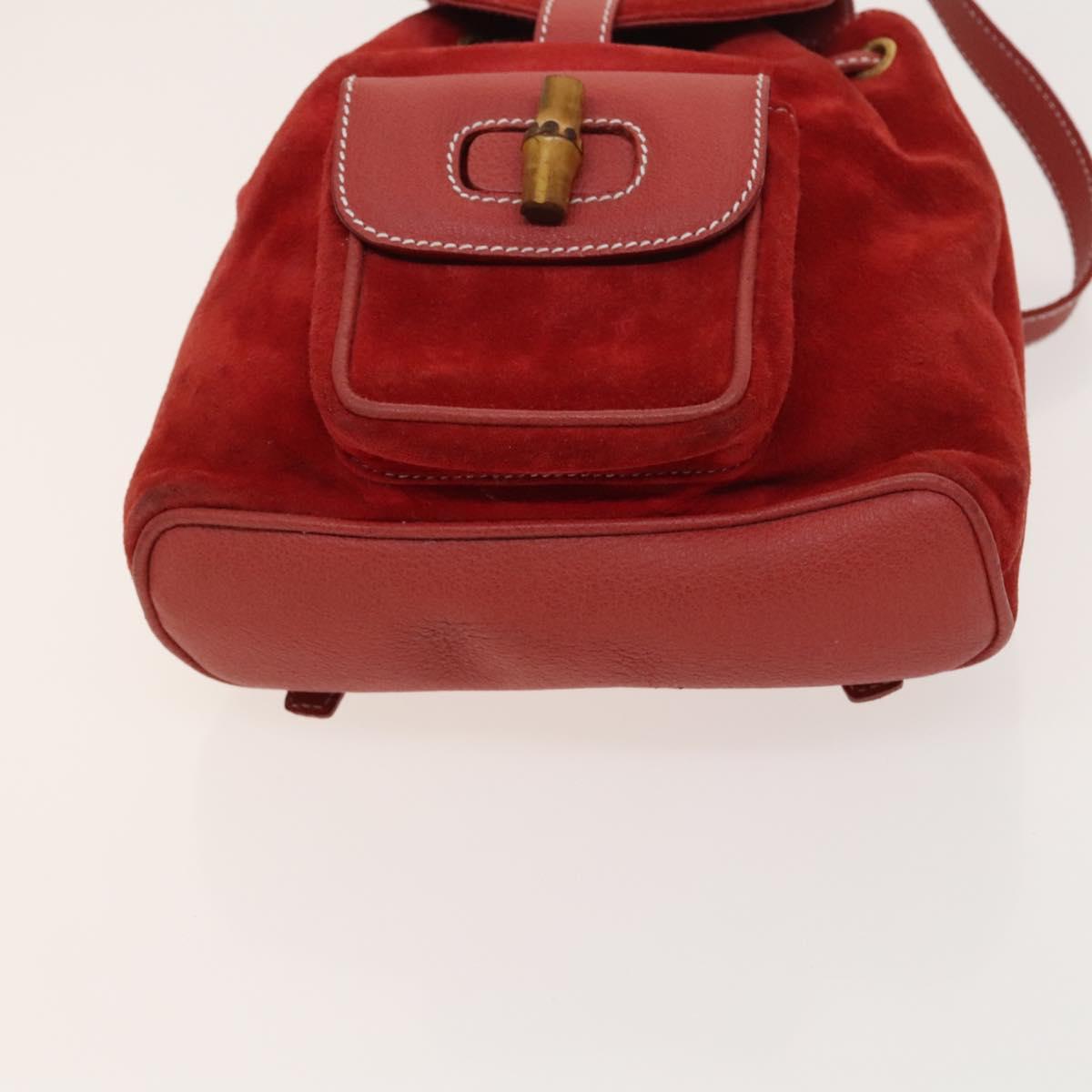 Gucci Bamboo Red Suede Backpack Bag (Pre-Owned)