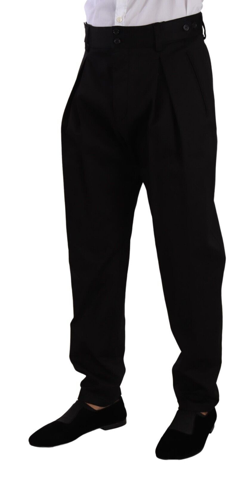 Dolce & Gabbana Black Cotton High Waist Men Trouser Dress Men's Pants