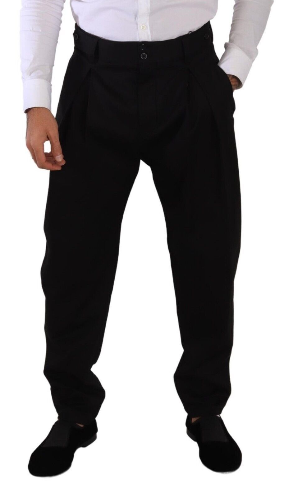 Dolce & Gabbana Black Cotton High Waist Men Trouser Dress Men's Pants