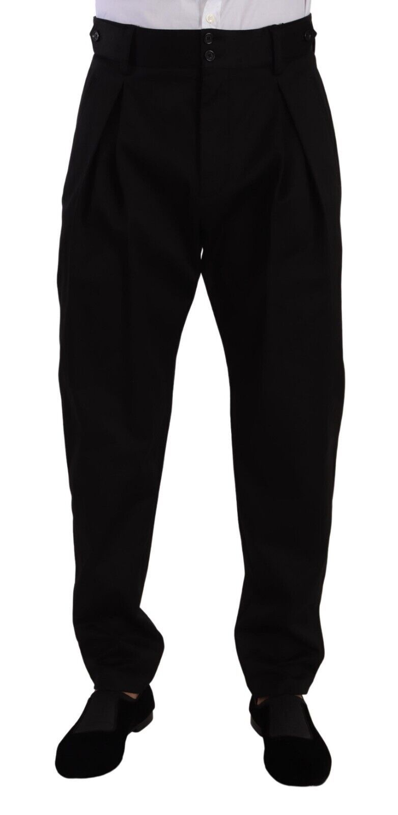 Dolce & Gabbana Black Cotton High Waist Men Trouser Dress Men's Pants