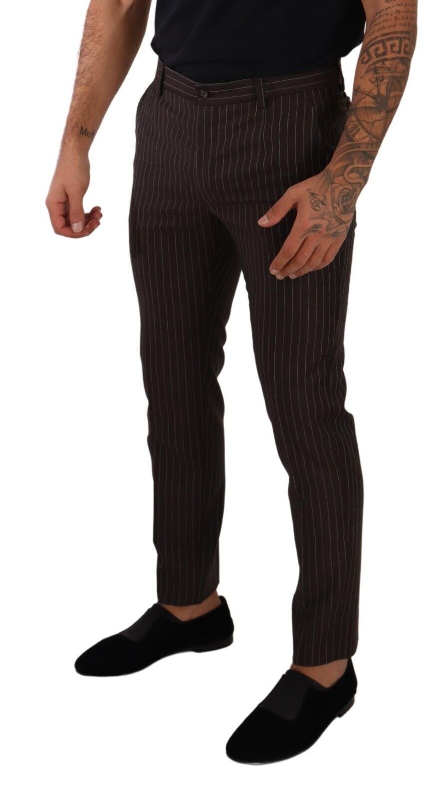 Dolce & Gabbana Brown Striped Wool Formal Trouser Dress Men's Pants