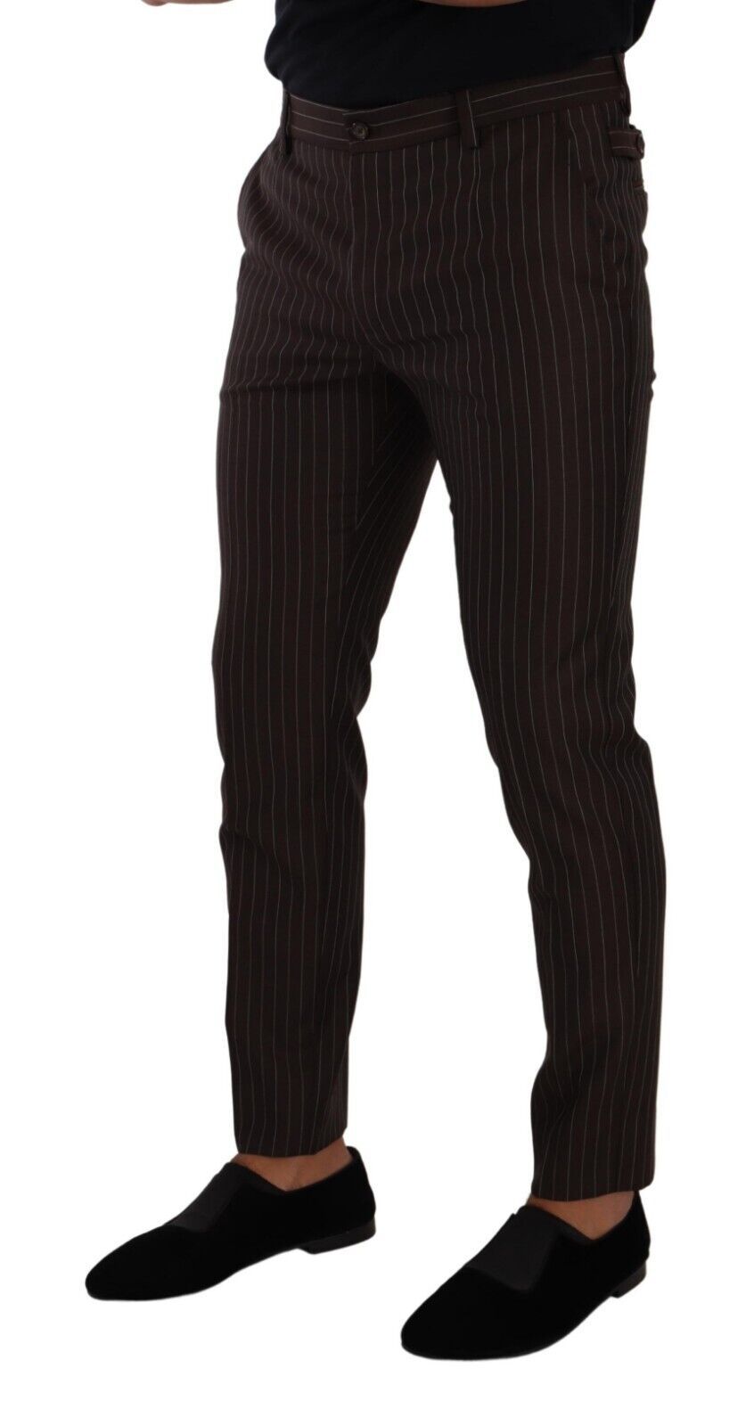 Dolce & Gabbana Brown Striped Wool Formal Trouser Dress Men's Pants