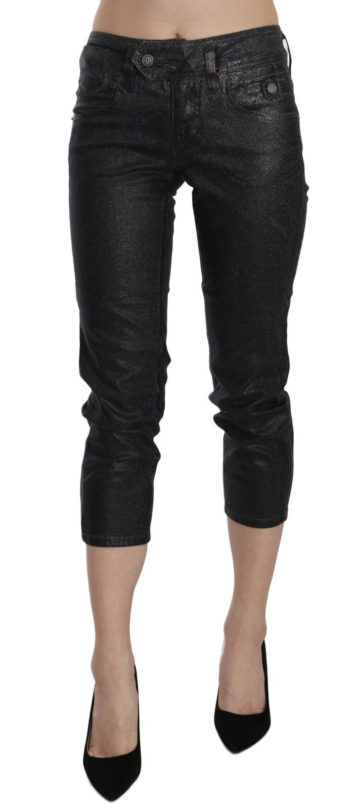 John Galliano Black Washed Mid Waist Slim Leg Cropped Denim Women's Pants