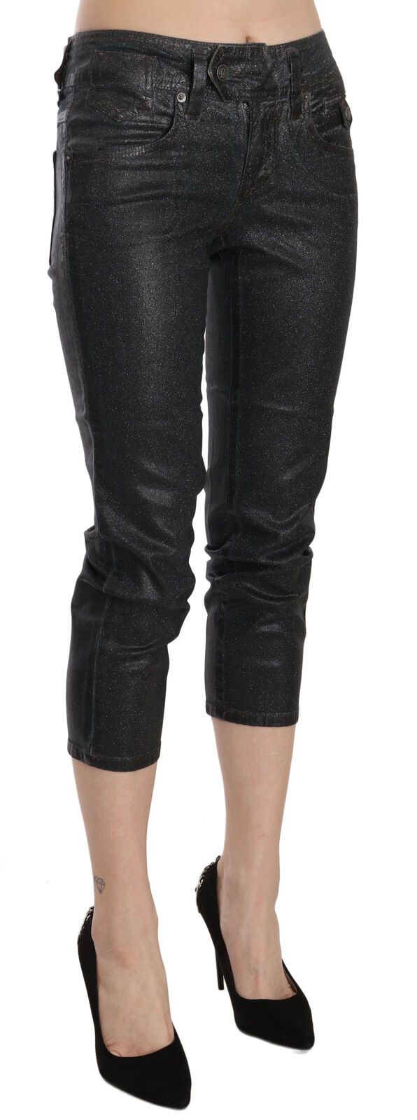 John Galliano Black Washed Mid Waist Slim Leg Cropped Denim Women's Pants