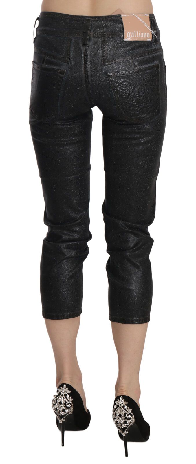 John Galliano Black Washed Mid Waist Slim Leg Cropped Denim Women's Pants