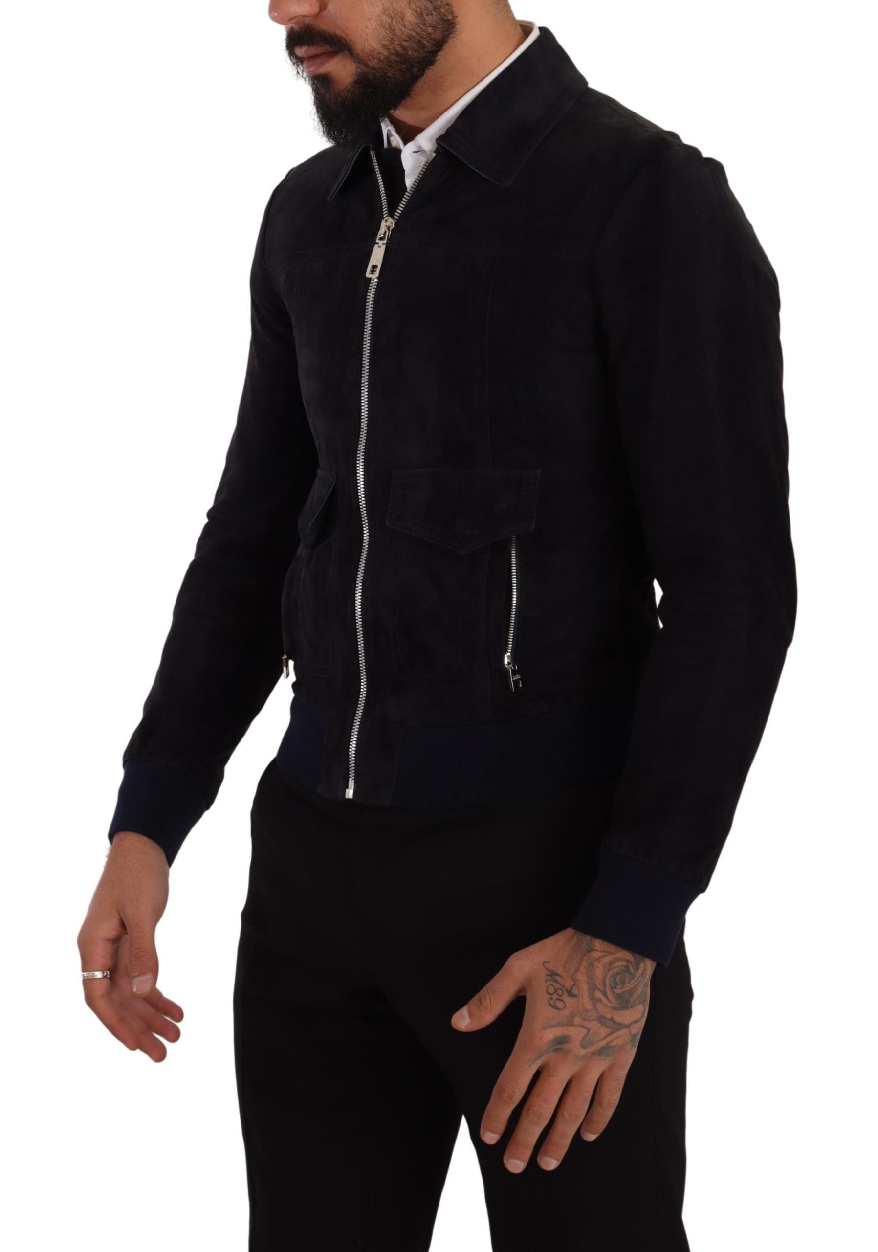 Dolce & Gabbana Elegant Blue Suede Short Men's Jacket