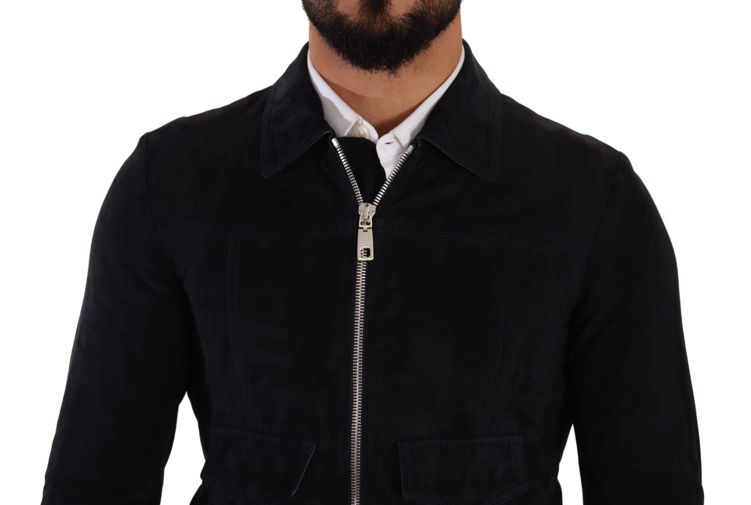 Dolce & Gabbana Elegant Blue Suede Short Men's Jacket